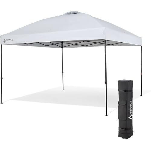 ARROWHEAD OUTDOOR 10’x10’ Pop-Up Canopy & Instant Shelter, Easy One Person Setup, Adjustable Height, Wheeled Carry Bag, Guide Ropes & Stakes Included, White v2 (New) (KGS0382U)