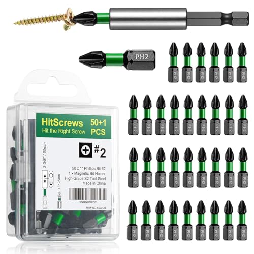 Image of 50 Pcs Phillips Bits #2 Impact 1 inch + Magnetic Bit Holder, S2 Steel Magnetic Screwdriver Bits for Impact Drivers, Home Repair & DIY Use