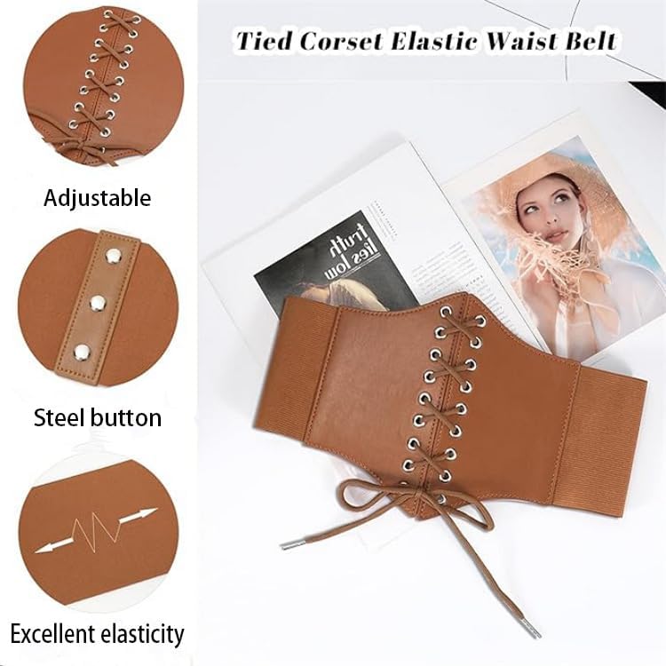 Renaissance Corset Belts Big Size Brown Cinch Elastic Waist Belt for Women - Image 6
