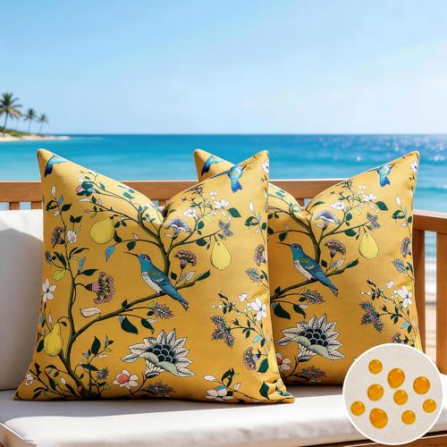 Housses de Coussin 45X45 cm Motif Printemps Été Fleurs Jaune Moutarde Coussins Décoratifs...