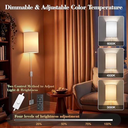 Image of Plug in Wall Sconces Set of Two: Wall Lights with 7 RGB Colors - 3 Color Temperature Wall Mount Lamps with Remote - Fabric Linen Wall Sconc for Bedroom Living Room & Hallway- Indoor Corded Wall Sconce