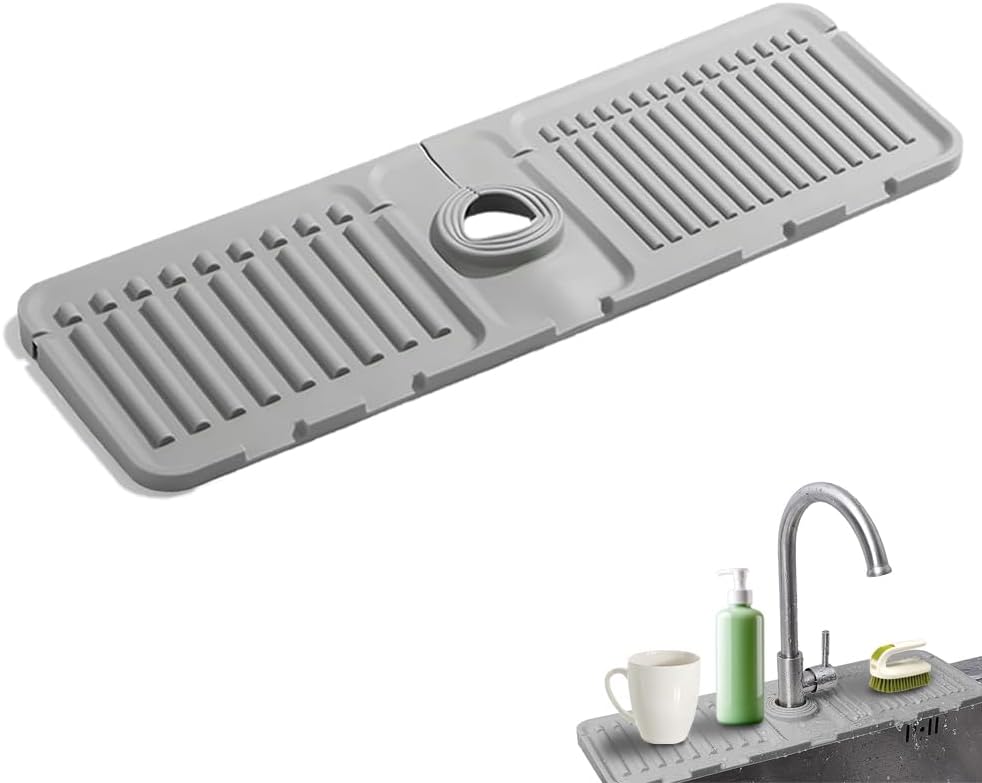 Kitchen Sink Splash Guard, Kitchen Sink Splash Guard Silicone Draining Mat Fast Drying Stone Sink Tray,Keep Kitchen and Bathroom Sinks Dry (grey, 17in)