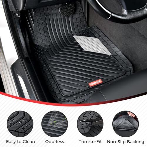 Image of Coverado Car Floor Mats Full Set - Heavy-Duty PVC Floor Mats with Silver Metallic Heel Pad, All-Weather Protection for Front & Rear, Non-Slip Backing, Easy-Clean Interior Liners