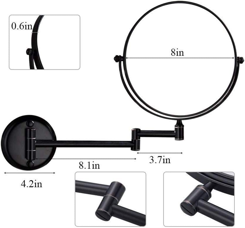 Miroir de rasage mural grossissement 10X double face orientable noir