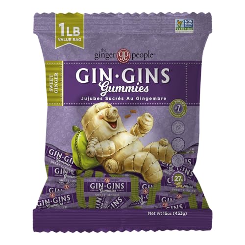 GIN GINS Sweet Ginger Gummies Made w/Fresh Ginger 1lb 1Pk