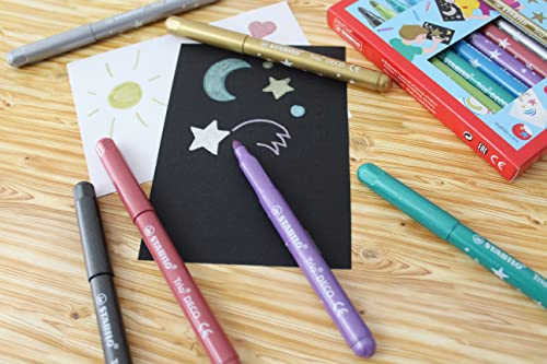 STABILO - Metallic-Filzstift mit robuster XL-Spitze - Trio DECO - 8er Pack - mit 8 verschiedenen Farben