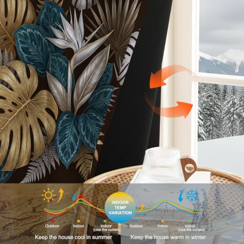 Rideau occultant feuilles tropicales isolant thermique or