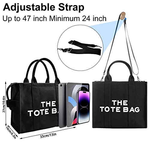 Gruciso Large Tote Bag For Women, Crossbody Canvas Tote Bag, Women Shoulder Tote Bag With Zipper For Office, Travel, School（Medium - Black） #TOP3