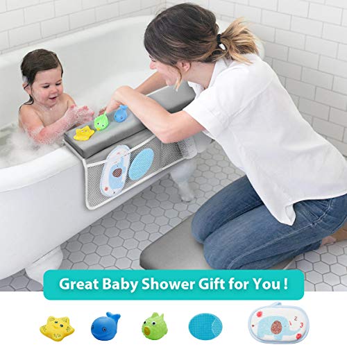 KingSo Bath Kneeler and Elbow Rest Pad Set 1.5'' Thick Baby Bath Kneeling Pad Non-Slip Thick Cushion Quick Drying Bathing Kneeling Mat Bathtub Knee Saver with 4 Mesh Bags 3 Squeeze Toys for Bathing