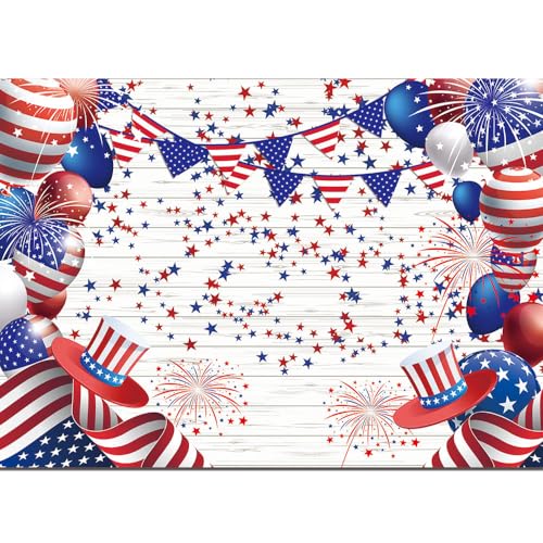 Qian Flag Stars and Stripes Ballon 4th of July Patriotic Independence Day Photography Backdrops Veterans Day Prom Birthday Party Decor Supplies Studio Photoshoot Props 8x6ft