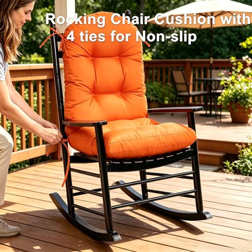 Image of QILLOWAY Outdoor High Back Chair Cushion for Adirondack, All Weather Rocking Chair Cushions Thick Padded Replacement for Patio Furniture,Orange