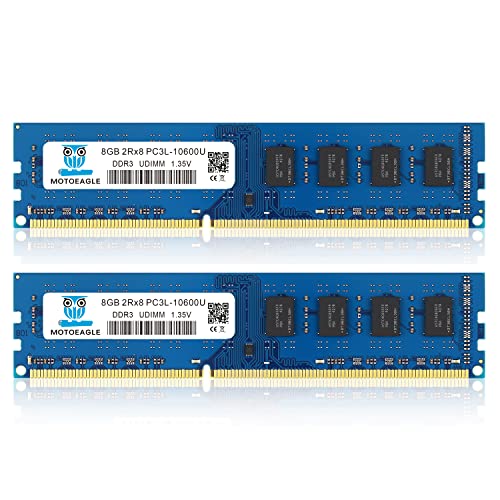 PC3L 10600U DDR3L 1333MHz 16GB Kit (2x8GB) UDIMM RAM CL9 1.35V 240-Pin Non-ECC Unbuffered 2RX8 Dual Rank Desktop Memory Modules Blue-8GBx2-10600UL