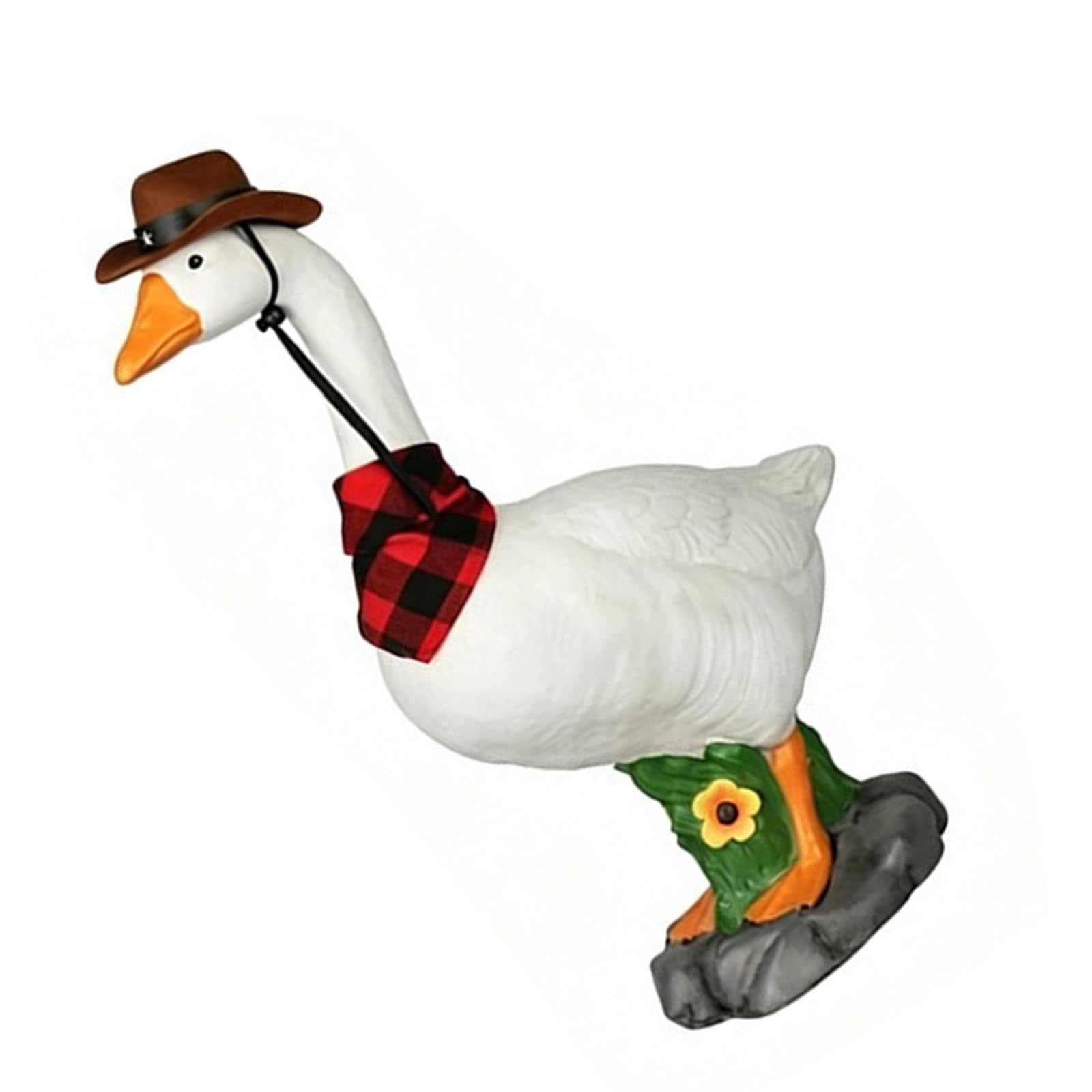 Resina ornamentale oca bianca con cappello cowboy per portico | Oca decorativa da giardino 14 pollici, regalo di inaugurazione della casa; scultura realistica da fattoria
