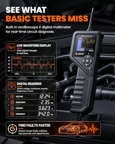 Image of ANCEL PB600 Power Circuit Probe Tester for DIY Enthusiasts, All-in-One with Component Activation, Short /Open Circuit, Polarity & Continuity Test, Multimeter /Oscilloscope Ohmmeter Mode, Electrical Tool
