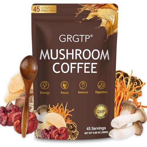 GRGTP Mushroom Coffee - Superfood Blend with 6 Adaptogens (Cordyceps, Lion's Mane, Reishi Other) |...