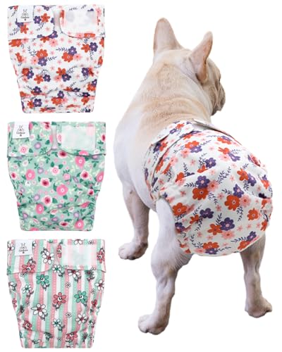 Image of CuteBone Washable Dog Diapers Female No Tail Hole 3 Pack Reusable Doggie Period Training Pants for Docked-Tail Frenchie French Bulldog Boston Terrier Without Tail WWD35L