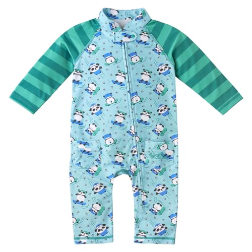 Image of UV SKINZ Baby Boy Swimsuit - One Piece, Full Body Sunsuit with UPF 50+ | Rash Guard, 4 Way Stretch, Swim Knit Sun Fabric, Quick Drying, Full Front Zipper, Front Pockets, Full Neck Coverage