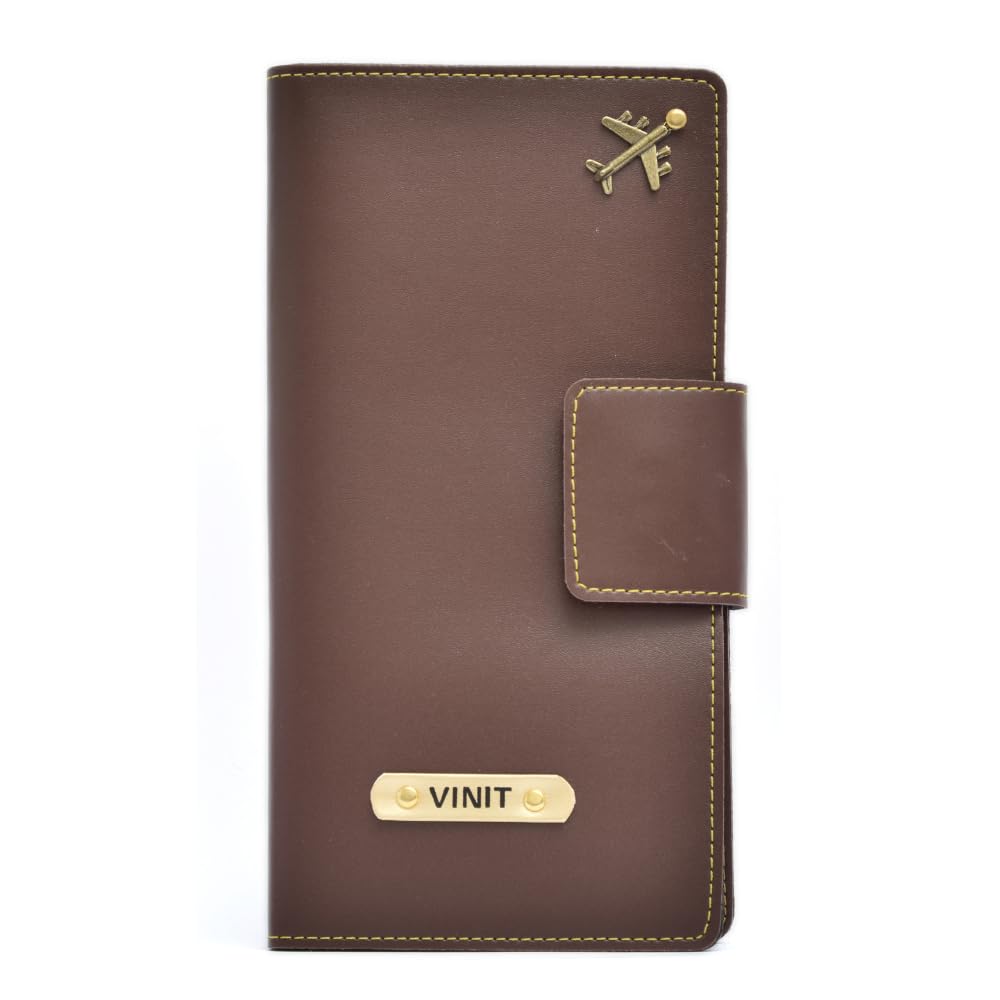 Customized Leather Unisex Travel Wallet | Personalized Passport Holder with Name & Charm for Men and Women (Brown)-image-48