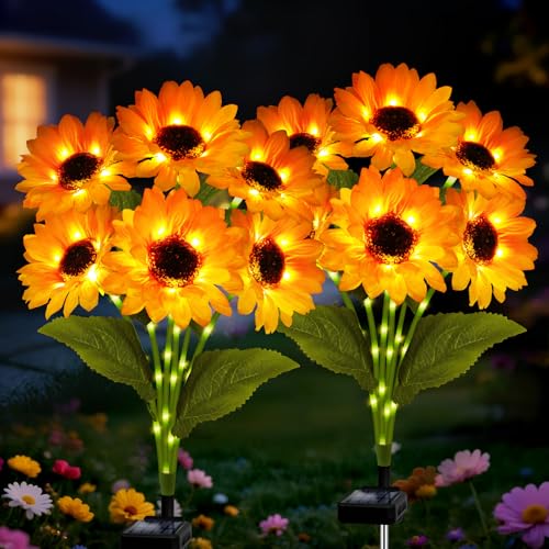 Lampe solaire de jardin Lot de 2 Tournesols LED balisage étanche IP65 pour allée et pelouse