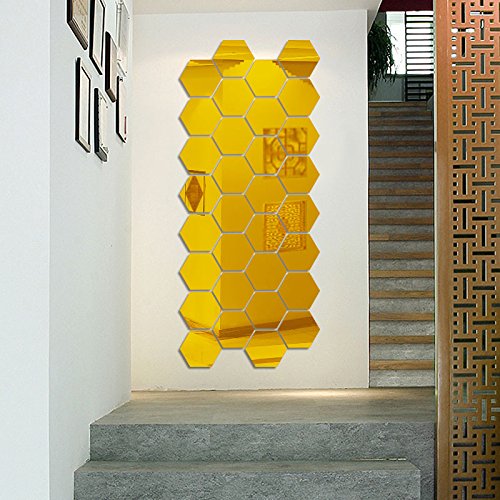 Ajcoflt 12 Peça 3D Hexágono Acrílico Espelho Adesivos de Parede DIY Art Decoração Mural Adesivos Hom