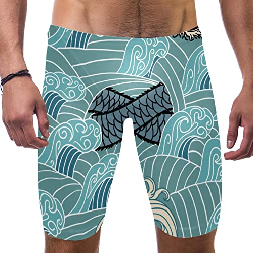 Pantalones cortos de natación para hombre bañador corto playa diseño dragón azul oriental