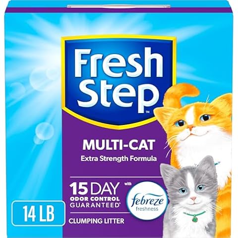 Fresh Step Clumping Cat Litter Multi-Cat Extra Strength Formula With Febreze Freshness, Multi Cat Litter With Ammonia Block Technology, 14 lb. Box Cover