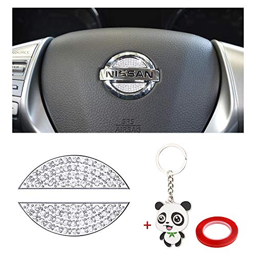 PIFOOG Bling Car Decorative Accessory for Nissan Logo Accessories Steering Wheel Emblem Sticker Decal Crystal Rhinestone Decorative Steering Wheel Logo Badge Sticker Silver