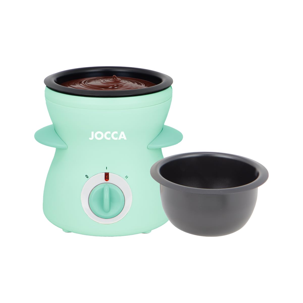 Jocca - Mini fondue eléctrica 350 ml | 2 niveles de temperatura | Recipiente antiadherente extraíble | 4 tenedores incluidos | Color turquesa | Diseño compacto Línea Sweet