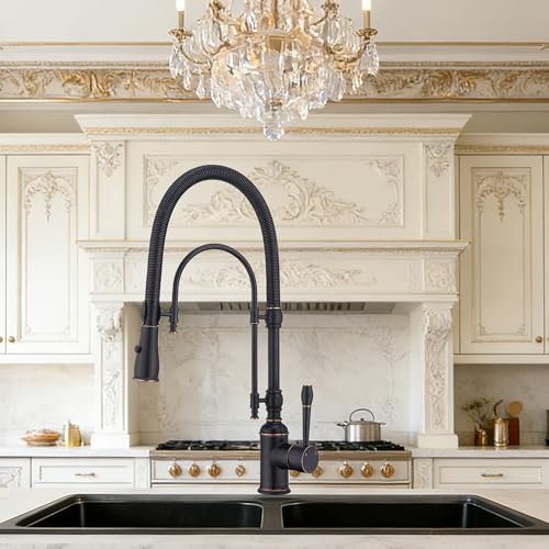 Image of Copper Kitchen Faucet, Single Handle,Solid Brass Single Handle High Arc Pull Down Kitchen Faucet with Pull Down Sprayer, Oil Rubbed Bronze Kitchen Sink Faucets