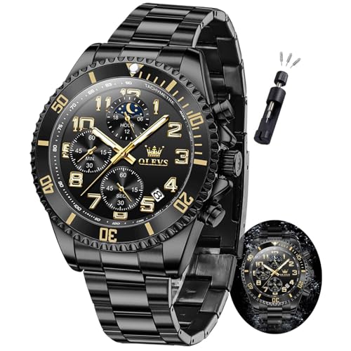 Image of OLEVS Watch Men Luxury Chronograph Stainless Steel Wrist Dress Waterproof Watch Quartz Analog Large Face Luminous