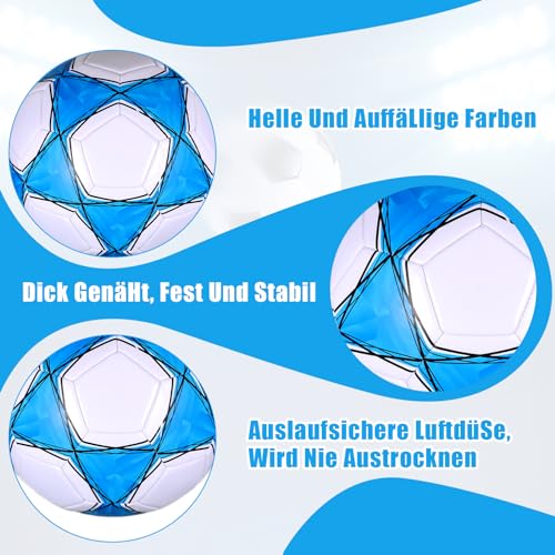 Professioneller FußBall Leder Größe 5 Anti-Luftaustritt Professioneller Fußball Leder Kinder, Offizieller Training Fusball, Wasserdicht Ball Wettbewerb für Kinder Jugendliche Erwachsene (Weiß-Blaue)