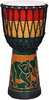 StarJam Single Wood Shell Mahogany Wood Djembe Deep Carved Drum – 8 Inches Diameter X 16 Inches Height Musical Instrument ...