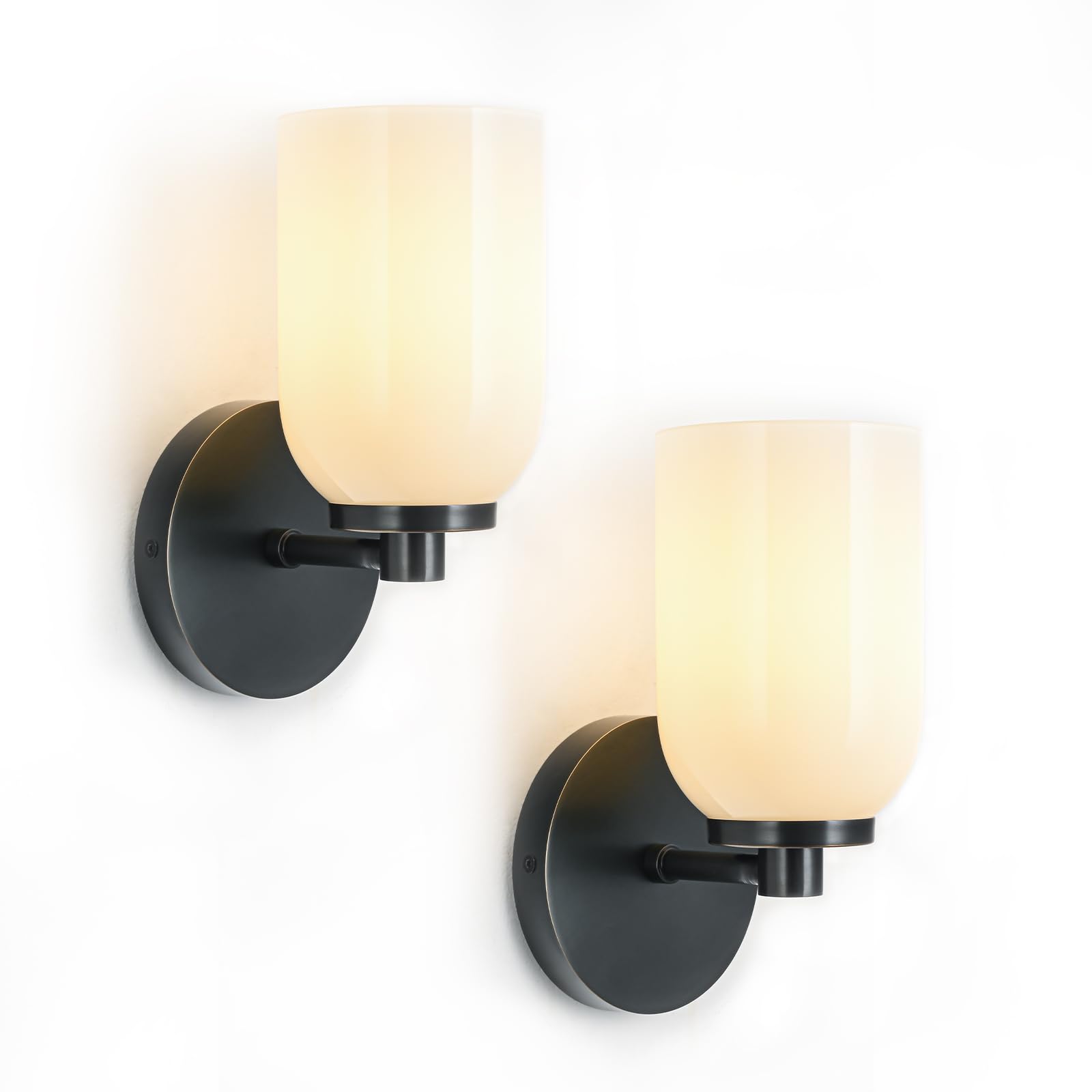 FONTA VERDE Copper Wall Sconces Set of Two, Matte Black Vintage Sconces Wall Decor Set of 2, White Frosted Glass Bathroom Wall Sconces Light, Wall
