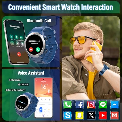 Image of Qecnato Military Smart Watches for Men (Answer /Make Calls), 1.39 inch HD Fitness Watches, Heart Rate /Sleep Monitor, 110+ Sports Modes Watch for Men, Waterproof Watch, 30Day, Blue