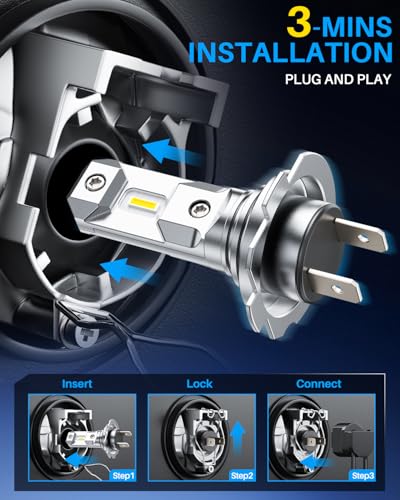 Image of AUTOONE H7 Led Bulbs, 60000LM 6000K Cool White, 1200% Brightness, H7 Upgraded Replacement for Cars, Plug and Play (Pack of 2)