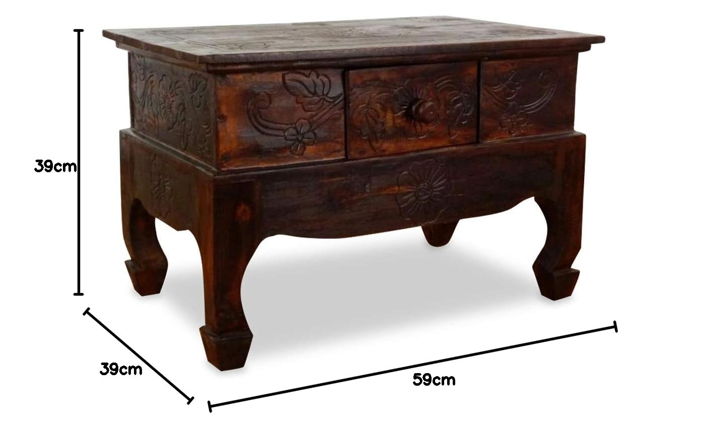 livasia Opiumtisch mit Schublade – 60x40x40cm – Handgeschnitzter Beistelltisch Holz aus Bali, Bringt asiatischen Charme als Holztisch in Dein Zuhause (Braun)