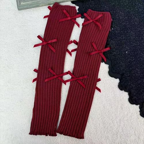 Image of Leg warmers Y2k Wind with bow lace-up knit Harajuku Kawaii leg warmers accessories 80's vintage high leg socks