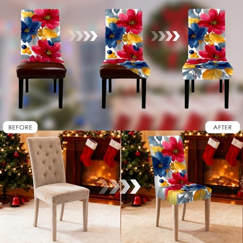 Image of Nuxovilar 2PCS Vibrant Watercolor Floral Stretch Chair Covers | Stretch Slipcover Floral Protector Flower Wrap Seat Guard Dining Room Family Kitchen Festive Party (Vibrant Rose)