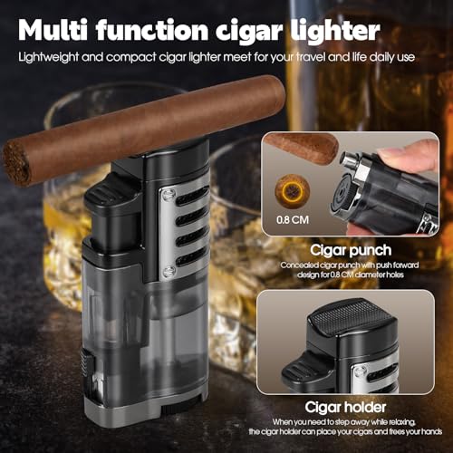 Cigar Humidor, Portable Travel Cigar Box, Double Cigar Humidor with Separate Storage for Cigar Accessories, Cigar Travel Case with Cigar Lighter(No Butane), Holds 5 Cigars (Black) - Image 5