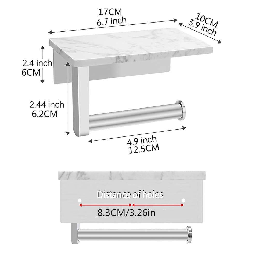 Inless - Soporte de acero para papel higiénico con estante de mármol blanco, autoadhesivo, montaje de tornillo, soporte para rollo de pañuelos de papel higiénico para baño y baño, Sto Solut (cepillo h
