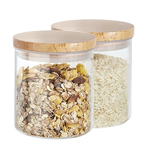 Buonostar - Set di 2 barattoli in vetro e legno
