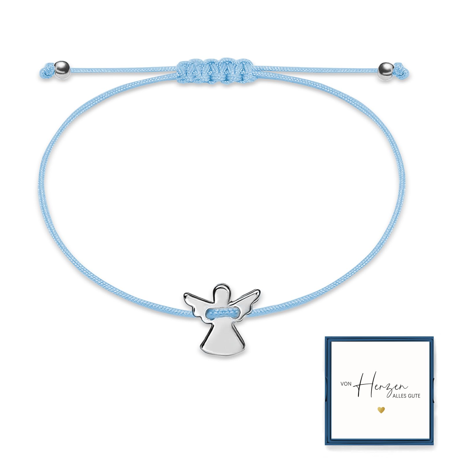 Schutzengel Armband Silber mit Verstellbarem Geflochtenem Seil - Engel Armbändchen als Kommunionsgeschenke, Taufgeschenke - Konfirmation Taufe Kommunion Geschenke für Mädchen Jungen & Frauen