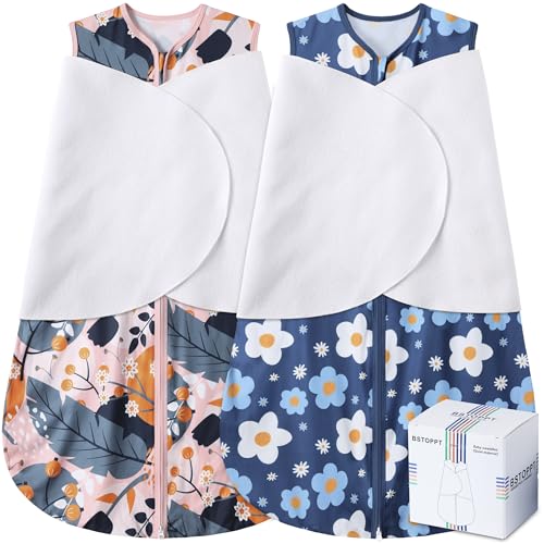 Image of BSTOPPT Newborn Sleep Sack Baby Swaddle,3-Way Adjustable Wearable Blanket,100% Rayon Cotton Swaddling Sleeping Bag,TOG 0.5 (Gerbera & Tulips, 3-6 Months)