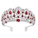 FRCOLOR Couronne de Reine Baroque en Cristal Bandeau de Strass de Diadème de Princesse Vintage avec Des Bijoux Couronne de Reine Baroque Couronne Ronde avec Peigne pour Femme Dame (Rouge)