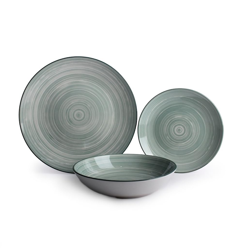 INTRECCI Servizio Piatti – Set Completo per 6 Persone in Porcellana – Design Moderno – Piatti Tavola Eleganti – Compatibili Lavastoviglie e Microonde - Set 18 piatti, modello: Linea Natura