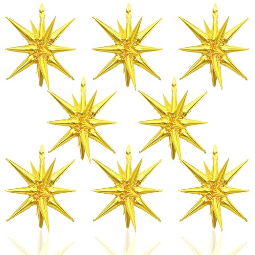 HILAVO 8PCS Gold Star Balloons, 22Inch Large Explosion Star Balloons Aluminum Foil Balloon for Birthday Party Wedding Anniversary New Year Graduation Party Decorations Supplies