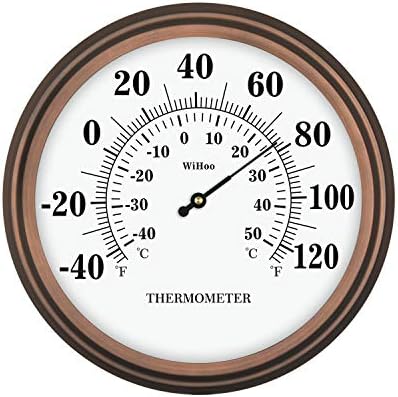 WiHoo 15" Steel Enclosure Indoor/Outdoor Wall Thermometer Decorative for Patio Garden,Porch,Kitchen,Bed Room,Living Room,Office Room