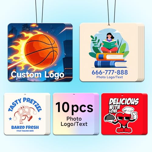 Image of Bulk Custom Car Air Fresheners with Logo or QR Code | Personalized Branded Gifts; 10-1000 Pcs Bulk Orders; Double-Sided Print; Scent Choice Available; Square Shape