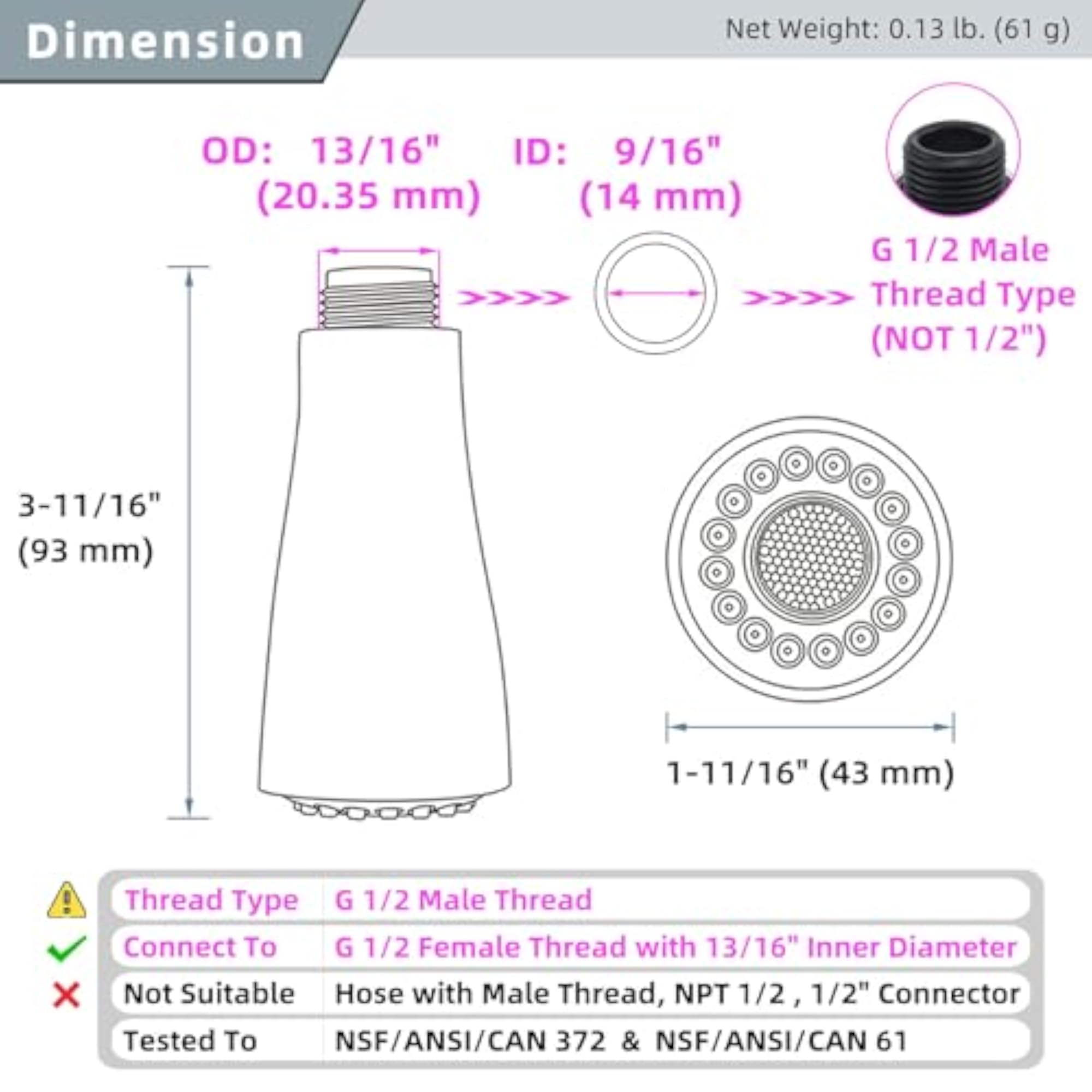 Pull Down Kitchen Faucet Spray Head