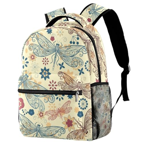 Sac à dos imprimé libellule volante et fleurs multicolores au design original